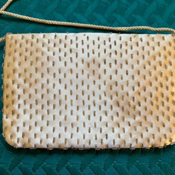 Valerie Stevens Gold Satin Envelope Bag with Beaded Design - Vintage - Picture 8 of 9